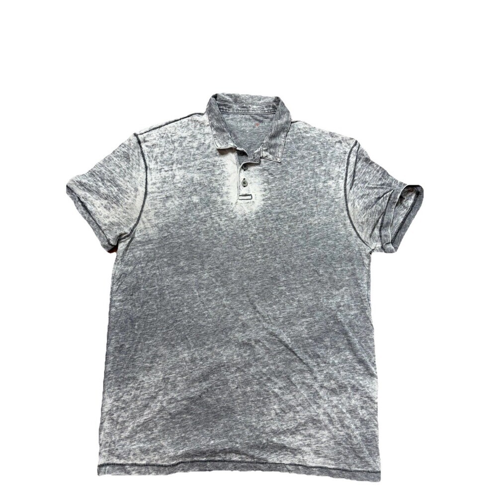 John Varvatos Mens size Medium Short Sleeve Polo T-shirt Burnout Gray Slub